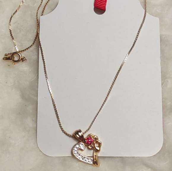 Heart Pendant w/Red Crystal Flower - Picture 5 of 6